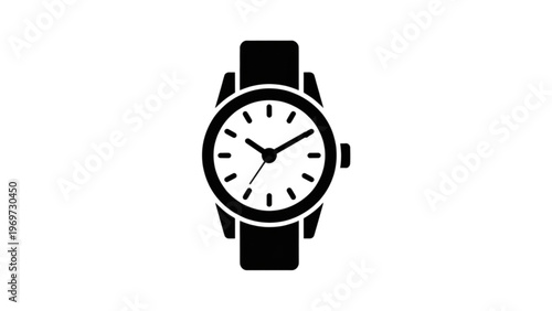 Classic black strap wristwatch with white face and black hands Vector