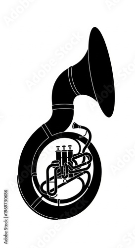 Sousaphone Brass Instrument Vector Style Graphic Silhouette Isolated on White Background for Music Festival Posters, Marching Band Logos, and Educational Design Projects.