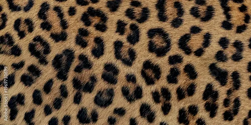 Obraz Detailed close up of wild leopard skin texture featuring a natural animal fur pattern with brown spots for wildlife safari fabric design and camouflage textile wallpaper