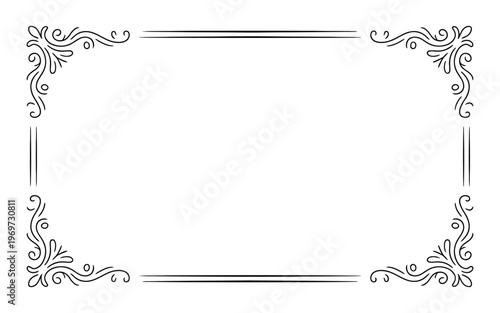 Simple ornate rectangular frame with swirls and lines with graphic design with border design with white background with line art with design element with graphic resource with page border