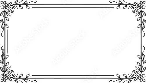 Rectangular decorative frame with roses and leaves border with graphic design with white background with line art with design element with graphic resource