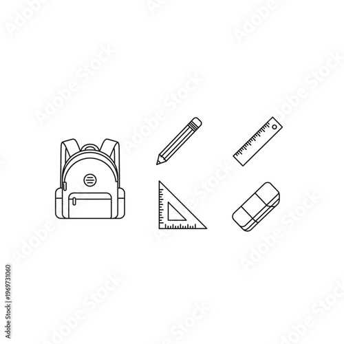 A set of school supplies on a white background