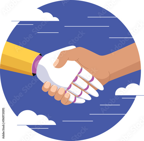 Human and AI Handshake Symbolizing Partnership and Trust