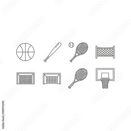 Icons of sports equipment and facilities