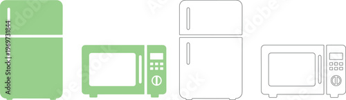 Green and outline refrigerator and microwave appliance