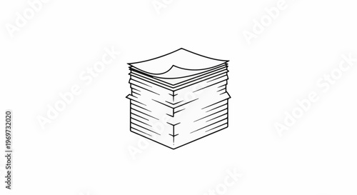 Stack of neatly folded papers shown in a simple black and white illustration
