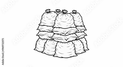 Stacked bags, appearing to contain sand or fill, piled high for protection