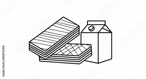 Stacked waffles with a carton of milk on a white background