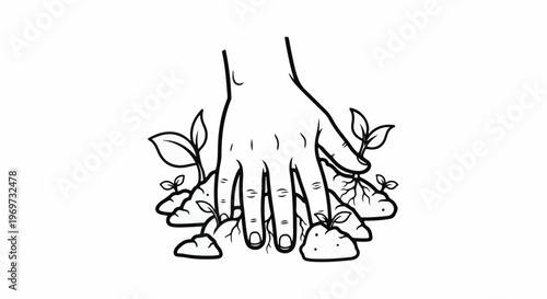Hand planting young sprouts in soil, symbolizing growth and nurture