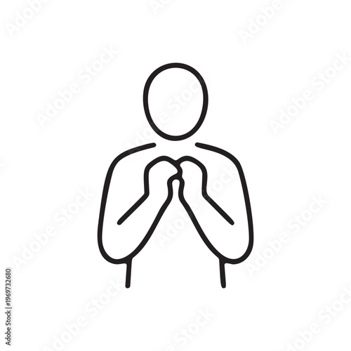 Minimalist human body language hands clasped praying pose outline icon vector