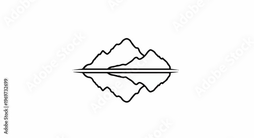 Minimalist outline of mountains reflected in a calm body of water