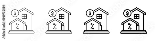 Mortgage Loan and Real Estate Investment with House and Percentage Icon Line Art Vector Illustration Editable