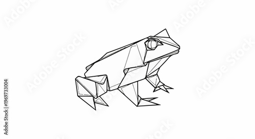 Outline of a geometric origami frog on a white background