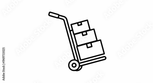 Outline of a hand truck carrying three stacked boxes