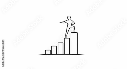 Outline of a person standing on a rising bar graph