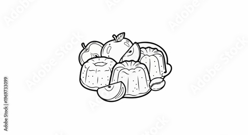 Still life of apples and ring cakes with coffee beans