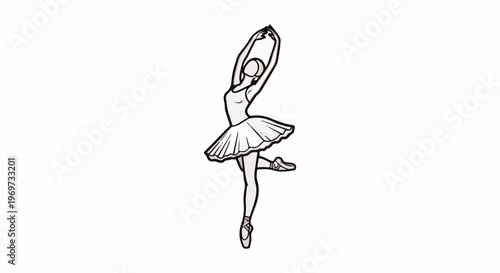 Elegant ballerina in a classical tutu and pointe shoes performs a graceful pose