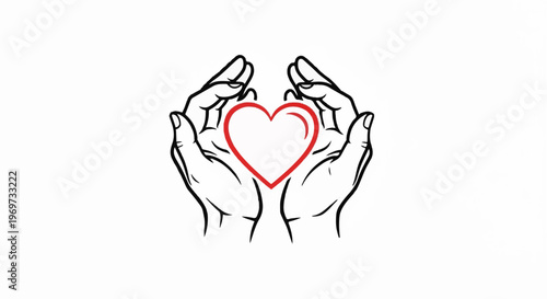 Outline of hands cradling a red heart illustration