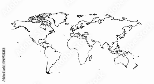 Outline world map showing continents and countries