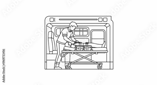 Paramedic attending to patient on stretcher inside ambulance