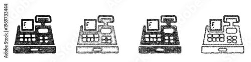 Sketch cash register icon design set