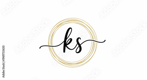 Elegant monogram with black cursive letters within a textured gold circular frame