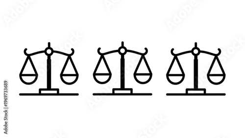 Three classic scales of justice icons aligned in a row Vector