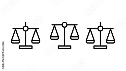 Three classic balance scales with circular pans in a row Vector