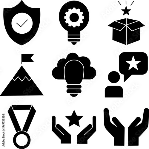 Business Achievement Solid Icon Set