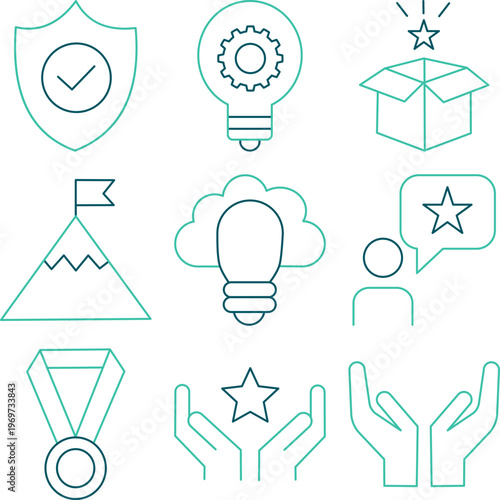 Business Achievement Line Icon Set