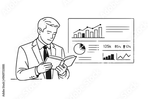 businessman drawing chart analysis vector example 