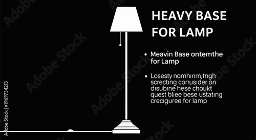 Minimalist silhouette of a floor lamp with text describing its heavy base