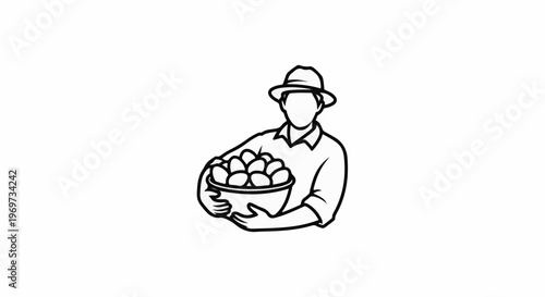 Person in hat holding a bowl full of round objects
