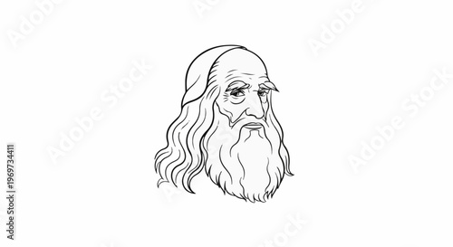 Sketch of an elderly man with long hair, beard, and cap