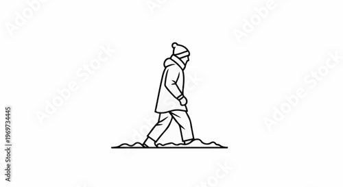 Person in winter coat and hat walking through snowdrifts