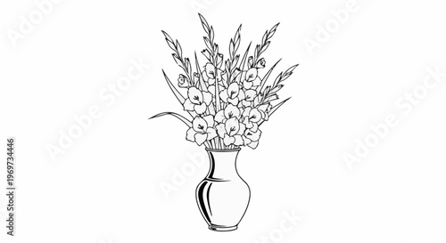 Sketch of gladiolus flowers in a vase