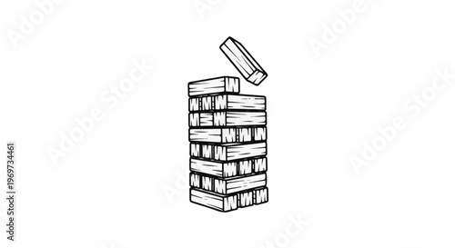 Sketch of tumbling tower game with one block falling from top