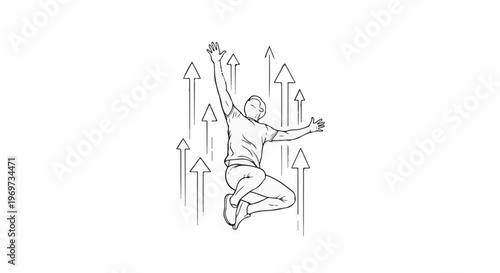 Person jumping upwards with arrows indicating upward movement