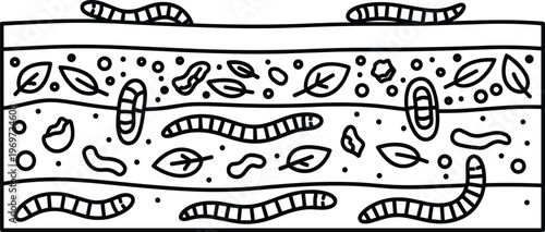 Soil with worms and leaves illustration