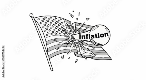 Exploding light bulb with "Inflation" bursts through American flag