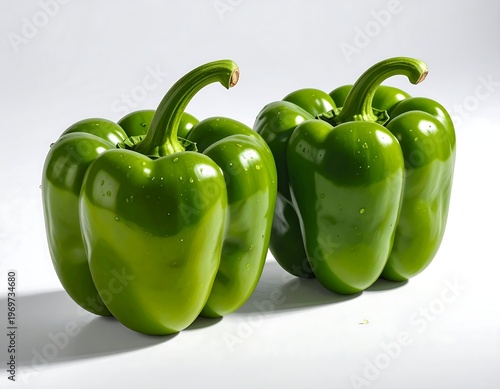 Two green bell peppers on white background