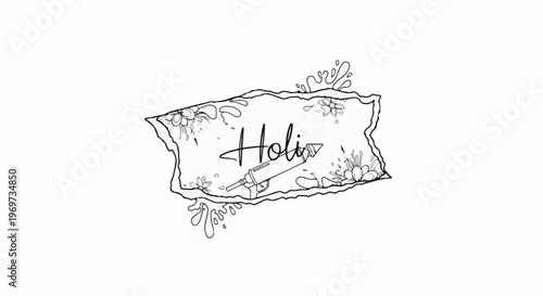 Festive Holi celebration with colorful splashes and floral elements, featuring a toy