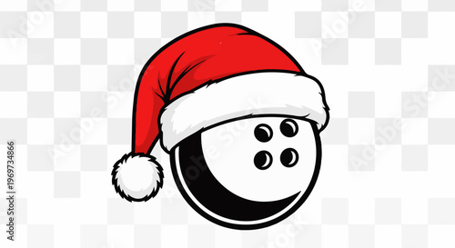 Festive bowling ball wearing a Santa hat with three finger holes