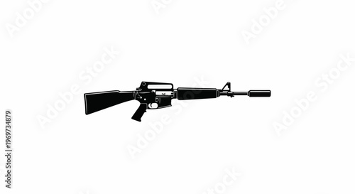 Silhouette of a rifle with a suppressor