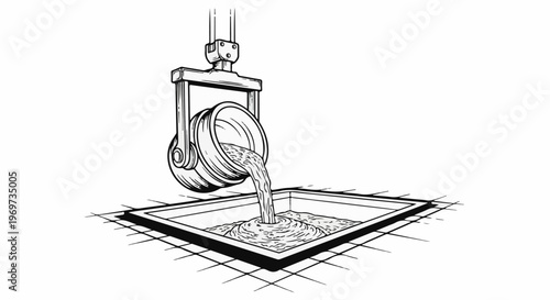 Molten metal poured from crucible into a rectangular mold