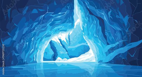 Abstract Digital Illustration of a Glowing Blue Ice Cave Interior