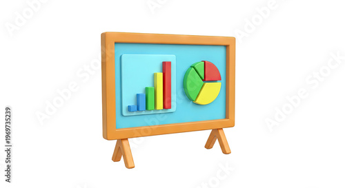 3D Bar and Pie Chart on Whiteboard