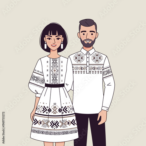 Couple in traditional embroidered clothing, Ukrainian Vyshyvanka