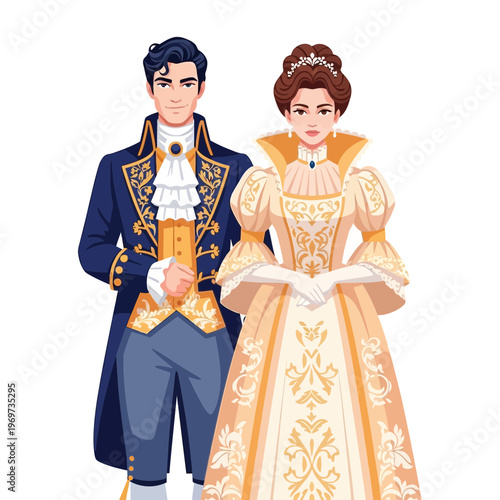Elegant Couple in Royal Attire, Historical Portrait