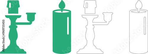 Green candle holder and candle silhouette black